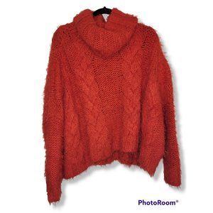 🌼HP🌼 Free People Isle of Sky Red Cable Knit Turtleneck Crop Sweater - M